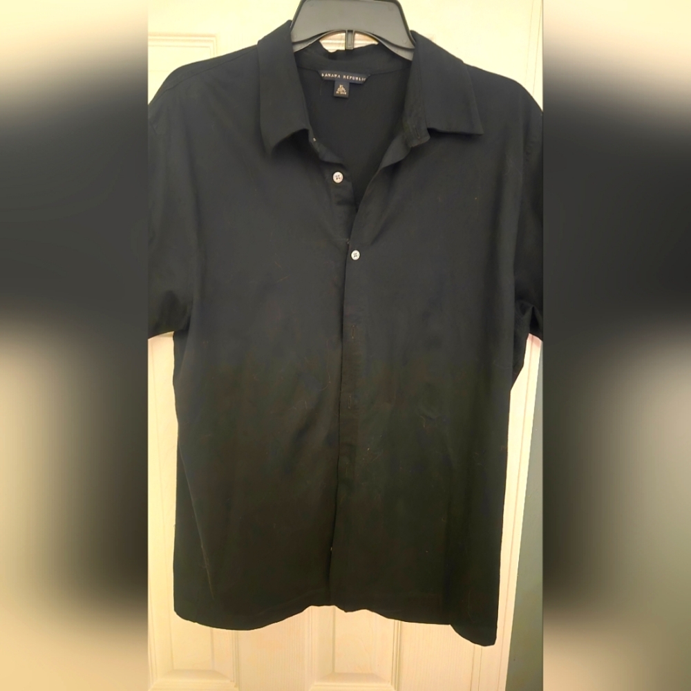 Banana Republic Black Button Down Short Sleeve Shirt, Size Xl